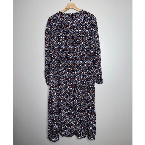 Zara Long Sleeve Floral Midi Dress Burgundy Blue White Print Size XXL Plus - Picture 7 of 7